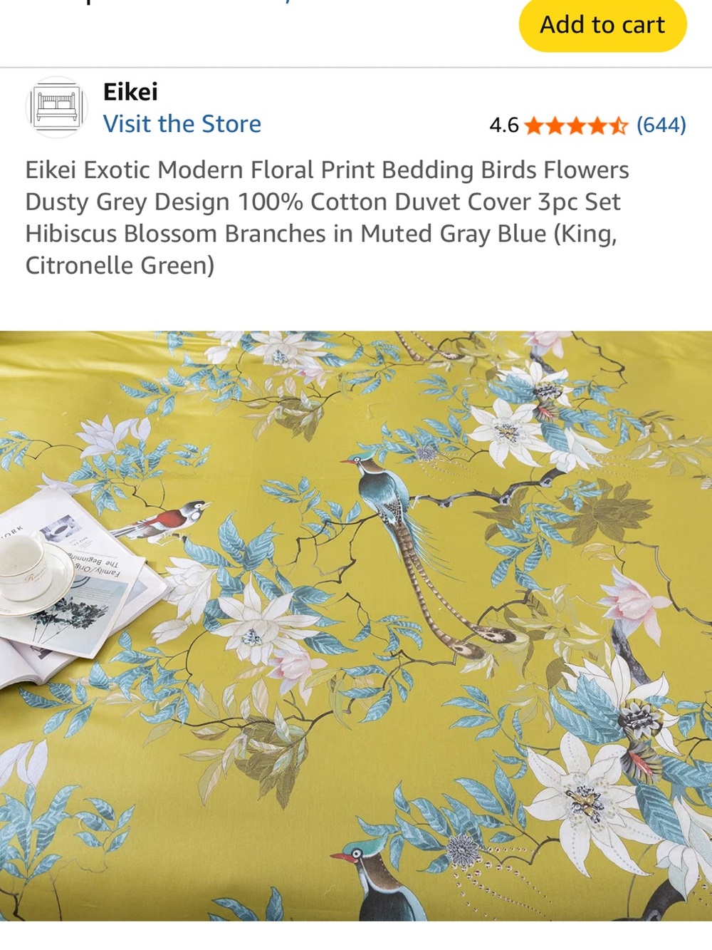 Floral Bird Print Yellow Home Bedding Duvet Cover Set King size 100% cotton - Picture 4 of 5